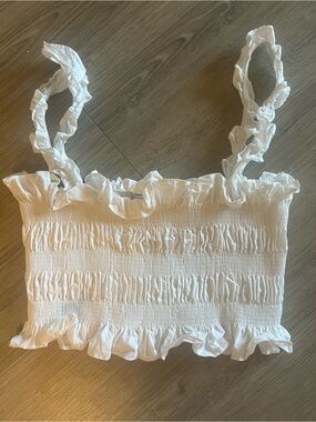 Fashion Nova White Ruffled Smocked Crop Top
